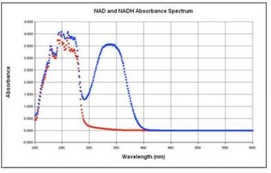 nadh fluorescence absorbance determine microplate modes concentrations reader multi mode using through scans spectral nad solutions synergy nm were