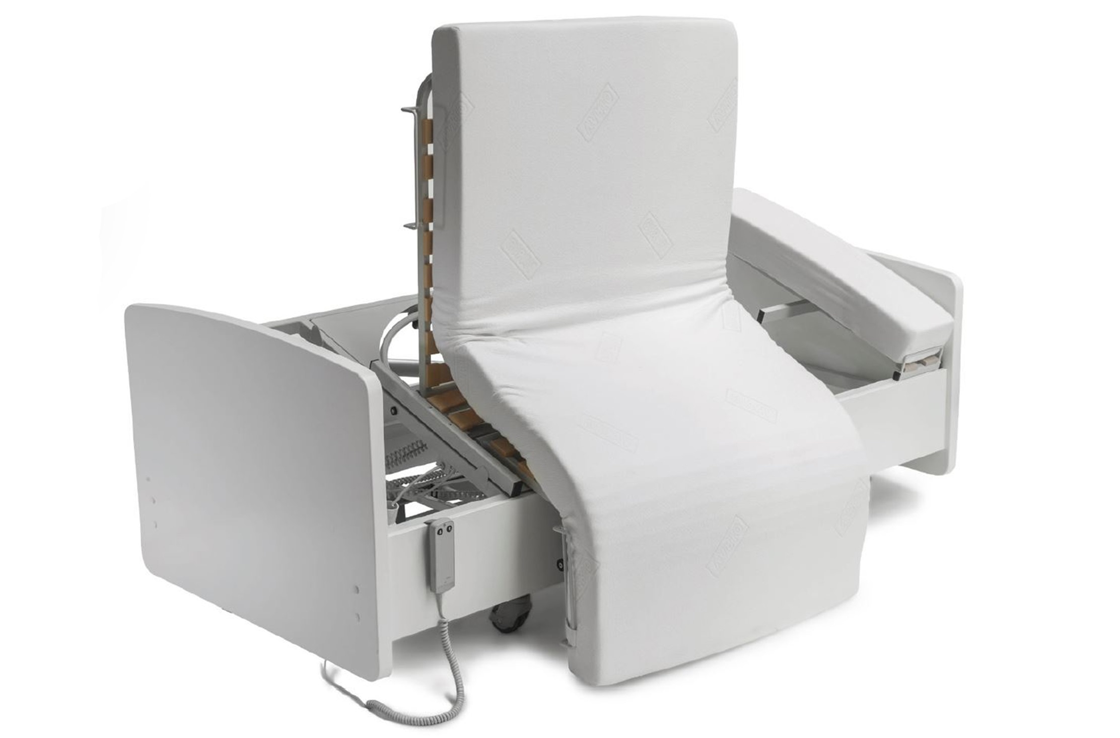 Adjustable beds, rotating beds, care beds and the leg lifter -